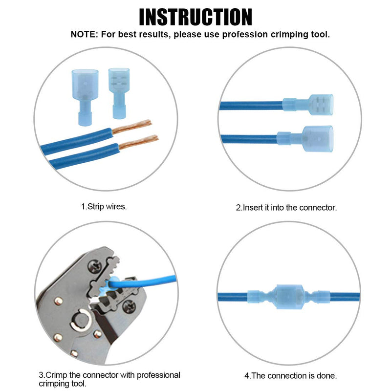  [AUSTRALIA] - Glarks 100pcs 16-14 Gauge Fully Insulated Female Male Spade Nylon Quick Disconnect Electrical Insulated Crimp Terminals Connectors Assortment Kit Blue