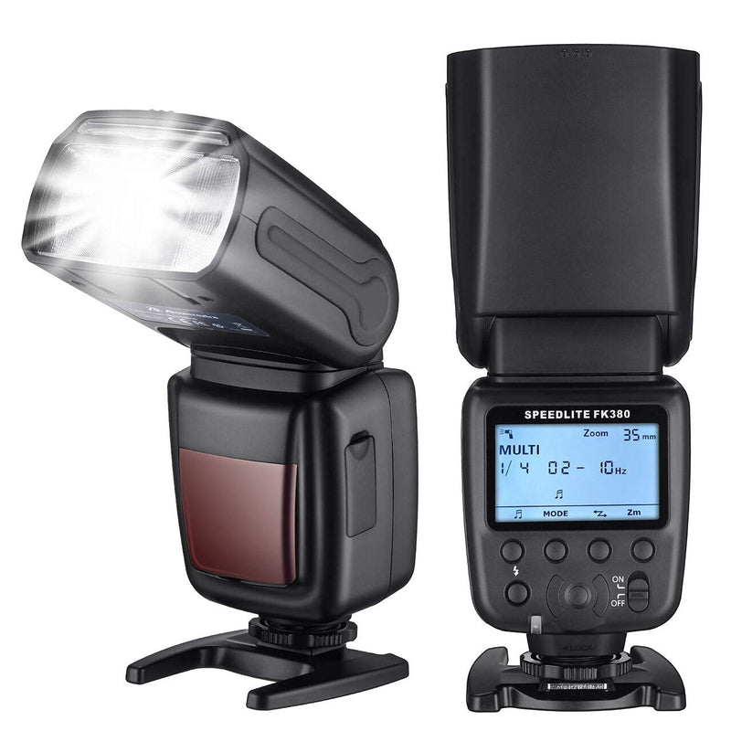  [AUSTRALIA] - Powerextra Flash Speedlite with LCD Display, GN38 Off-Camera Zoom Flash for CA Nikon Pentax Panasonic Olympus and Sony DSLR Camera, Digital Cameras with Standard Hot Shoe