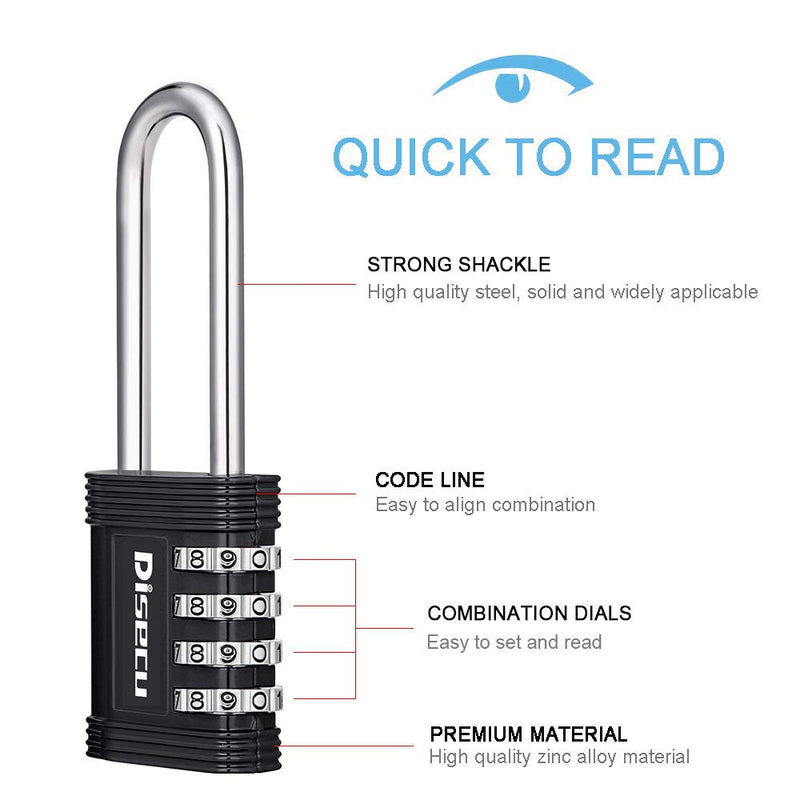  [AUSTRALIA] - Disecu 4 Digit Combination Lock 2.7 Inch Long Shackle and Outdoor Waterproof Resettable Padlock for Gym Locker, Hasp Cabinet, Gate, Fence, School (Black, Pack of 2) Black