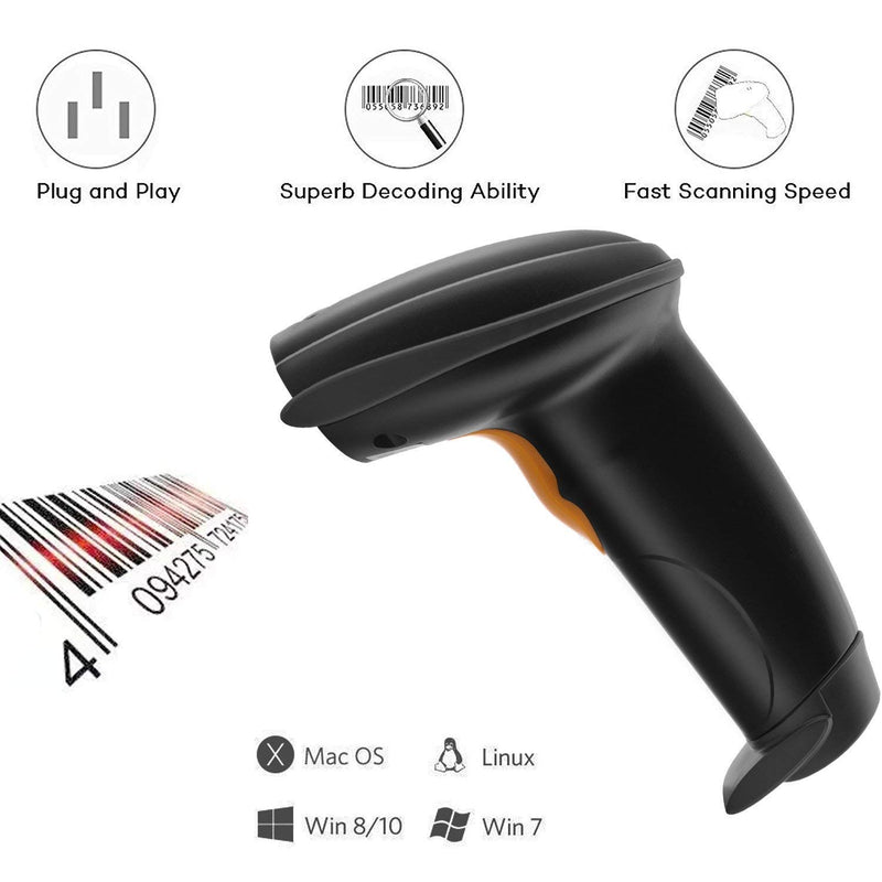  [AUSTRALIA] - 1D Wired Bar Code Scanners Readers for Computers, UNIDEEPLY USB Cable Laser Barcode Handheld, Hand Scanning Label UPC EAN Reader Gun Retails for Supermarket, Convenience Store, Warehouse, Black