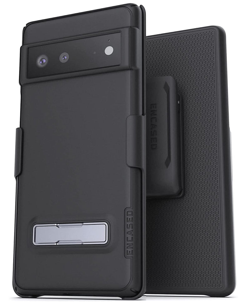  [AUSTRALIA] - Encased Slimline Designed for Google Pixel 6 Belt Clip Case with Kickstand (2021) Ultra Thin Case with Holster (Black)