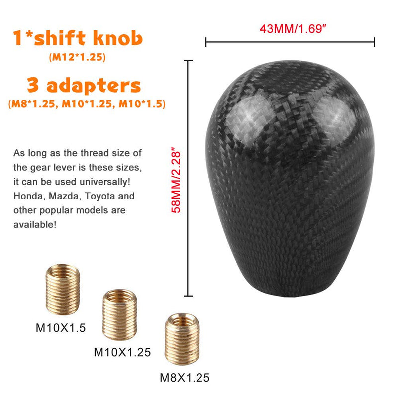 RYANSTAR Carbon Fiber Shift Knob with Adapters, Black Oval Ball Stick Shifter Knobs Compatible with Honda Infiniti Lexus Mazda Mitsubishi Nissan etc. - LeoForward Australia