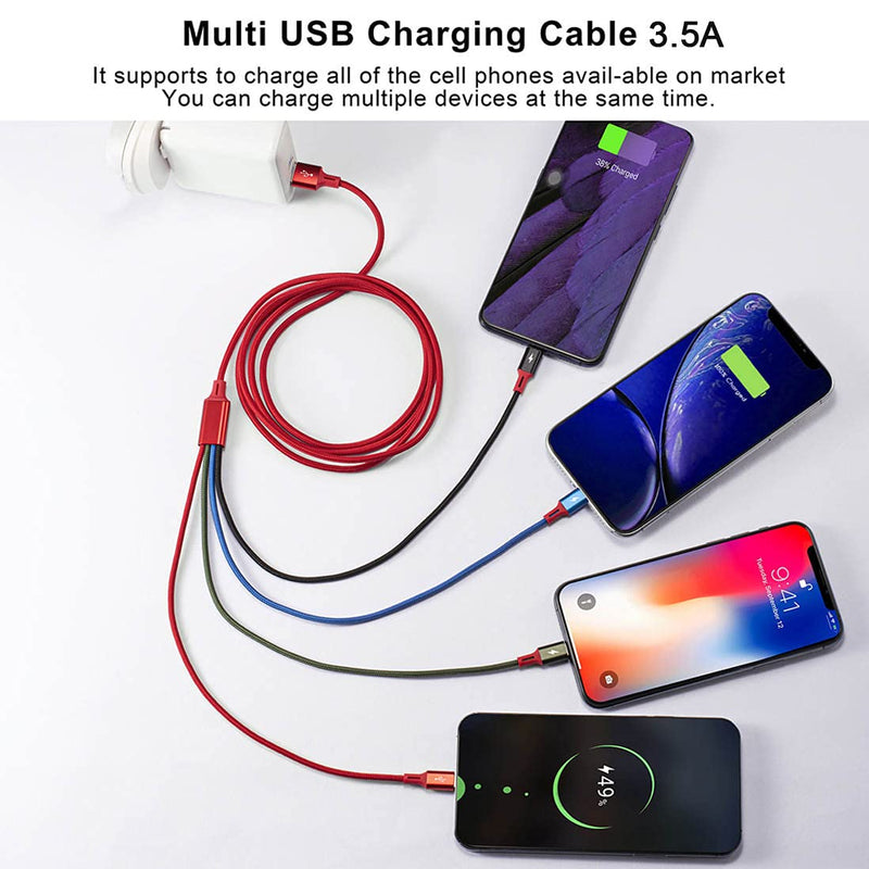  [AUSTRALIA] - Multi Charging Cable 3.5A [2Pack 6Ft] 4 in 1 Fast Charger Cable Multi Charging Cord USB Cable Adapter with 2 * IP/Type C/Micro USB Port for Cell Phones/IP/Samsung Galaxy/Ps/LG/Huawei/Tablets and More Red