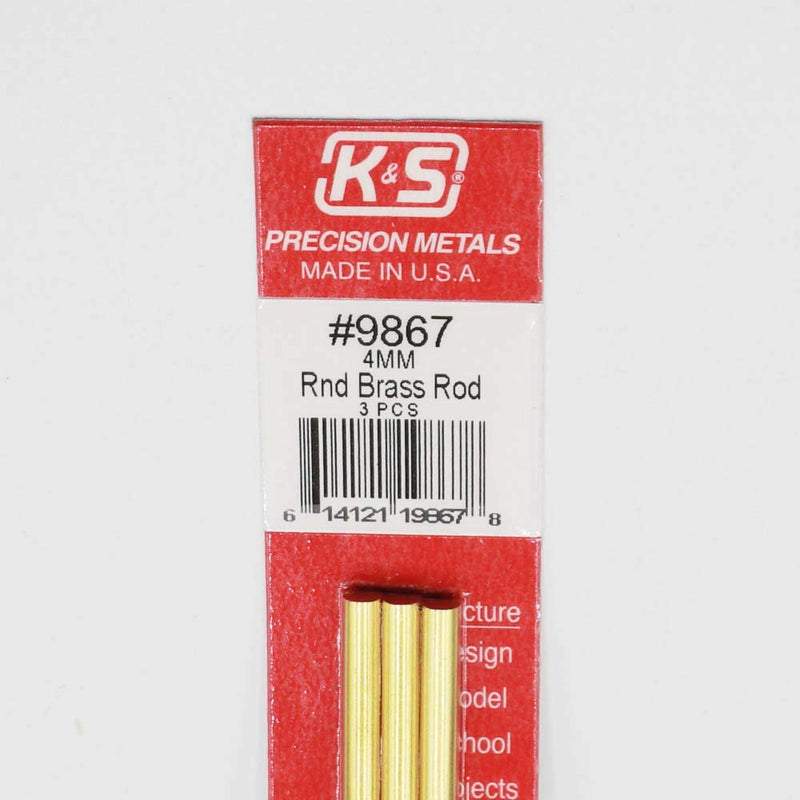 K&S Precision Metals 9867 Round Brass Rod, 4mm Diameter X 300mm Long, 3 Pieces per Pack, Made in The USA - LeoForward Australia