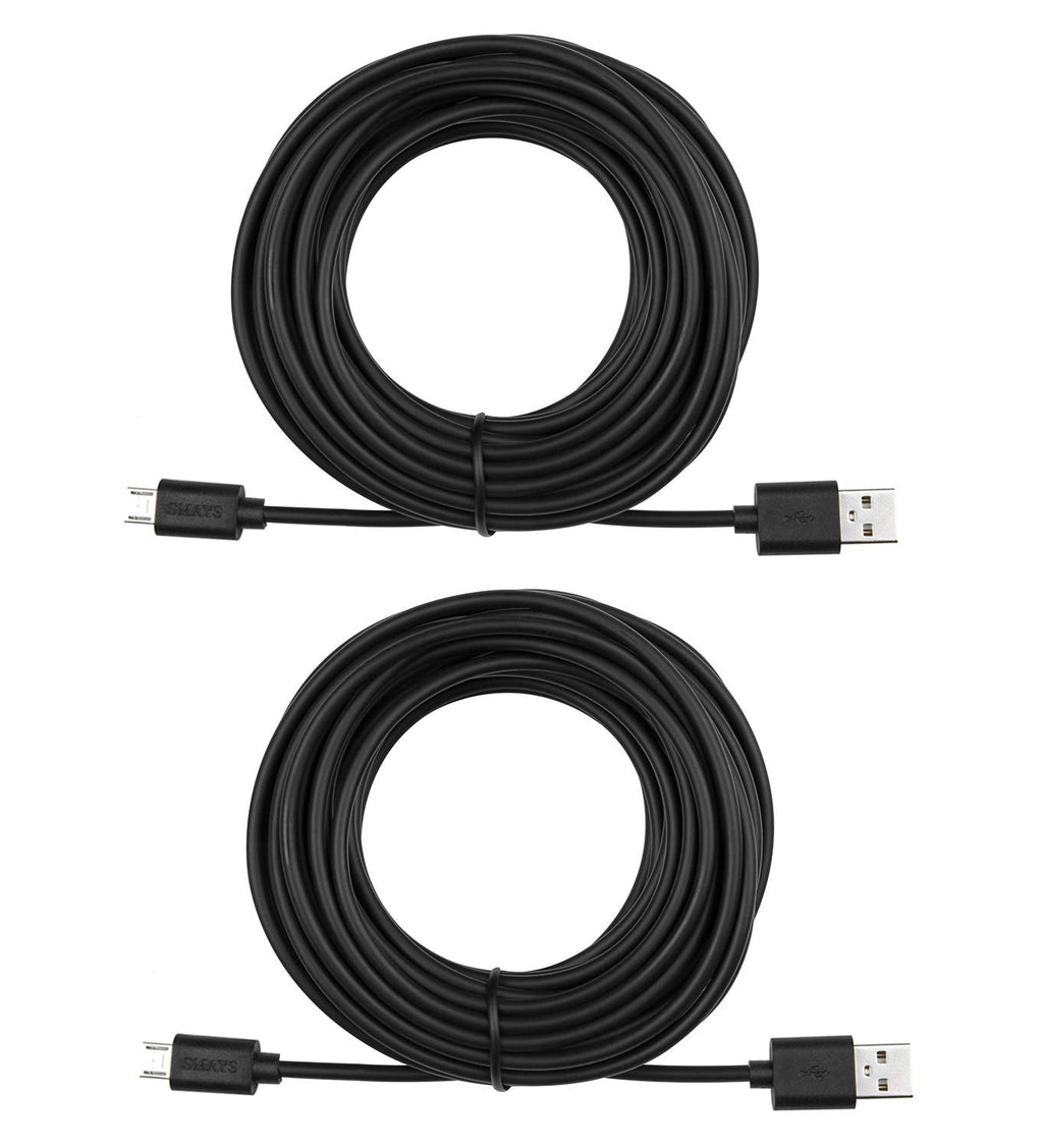  [AUSTRALIA] - 2-Pack 25ft Power Extension Cable Compatible for WyzeCam, Wyze Cam Pan, Nest Cam Indoor, Blink, Yi Camera, USB to Micro USB Charging Cord (Black) Black