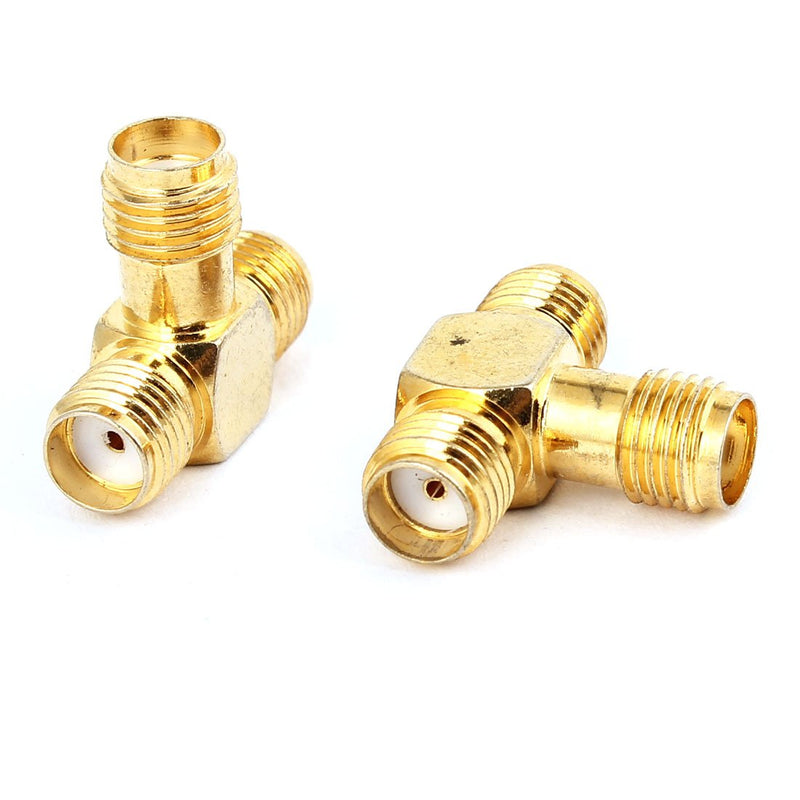  [AUSTRALIA] - uxcell 2pcs Gold Tone Straight SMA Female to Double SMA Female Coax Tee Connector