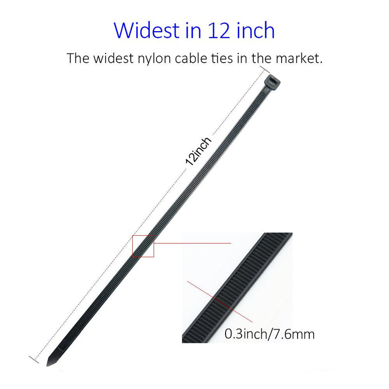  [AUSTRALIA] - Cable Zip Ties Heavy Duty 12 Inch, Ultra Strong Plastic Wire Ties with 120 Pounds Tensile Strength, 100 Pieces, Nylon Tie Wraps with 0.3 Inch Width in Black & White, Indoor and Outdoor UV Resistant