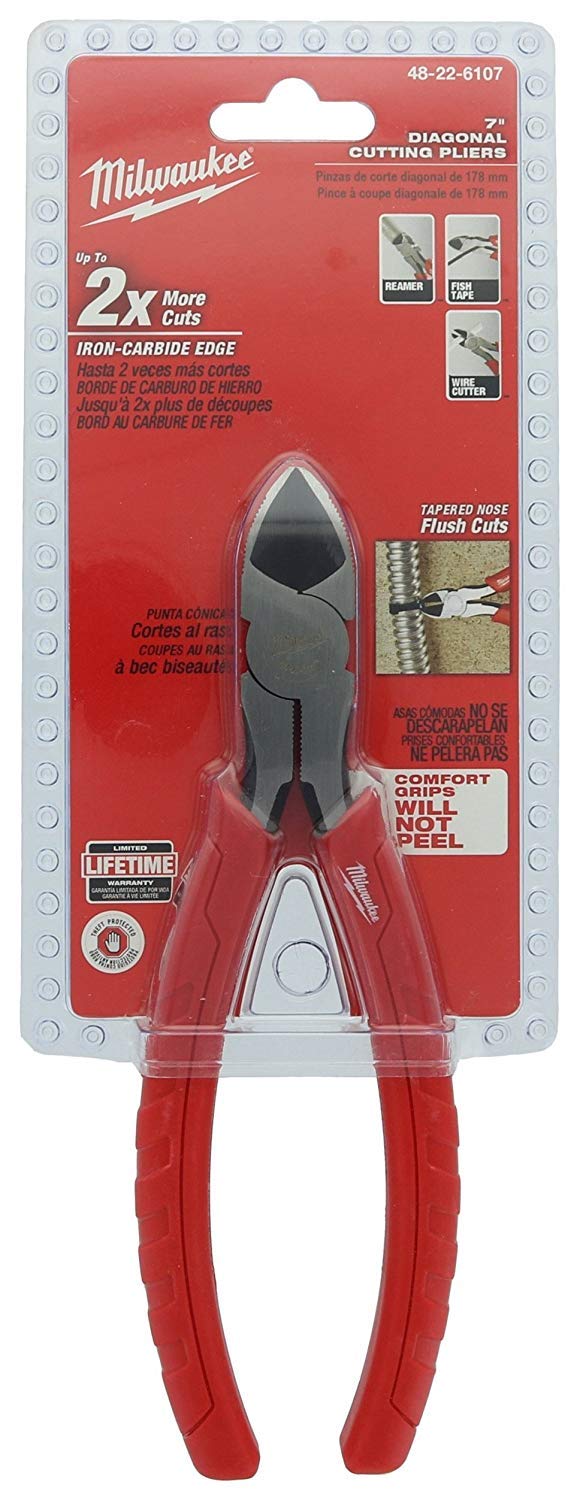  [AUSTRALIA] - Milwaukee 48-22-6107 Rust Resistant 7 Inch Diagonal Wire Cutting Pliers with 1 Inch Reaming Head