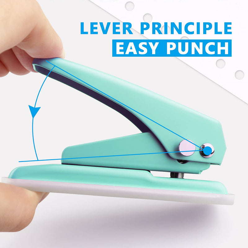  [AUSTRALIA] - Single Handheld 1/4 Inches Hole Puncher, 20 Sheet Punch Capacity Metal Hole Punch with Skid-Resistant Base for Paper, Chipboard, Art Project, Green