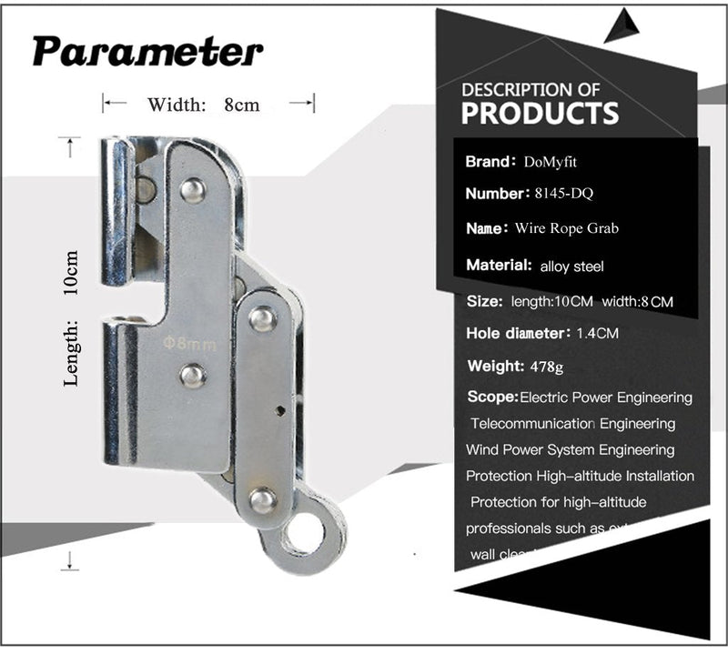  [AUSTRALIA] - Alloy Steel Wire Rope Grab Fall Protection Equipment for 5/16-Inch(8mm) Wire Rope