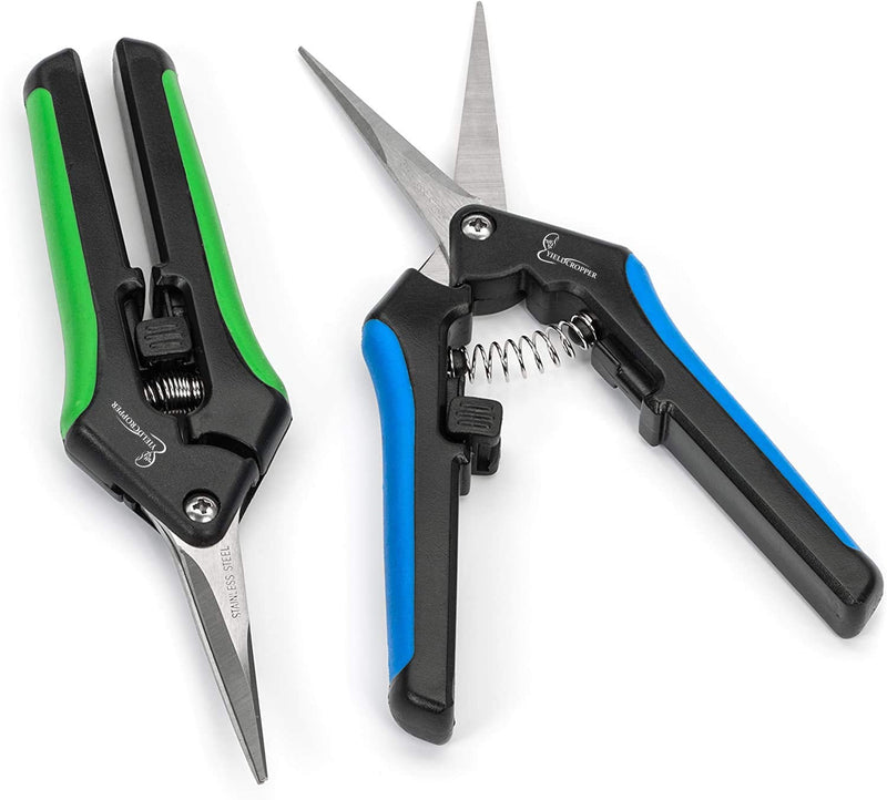  [AUSTRALIA] - Hydroponic 2Pack Microtip Straight blade/Curved Blade Flower Leaf Trimmer Pruning Shears by Yieldcropper