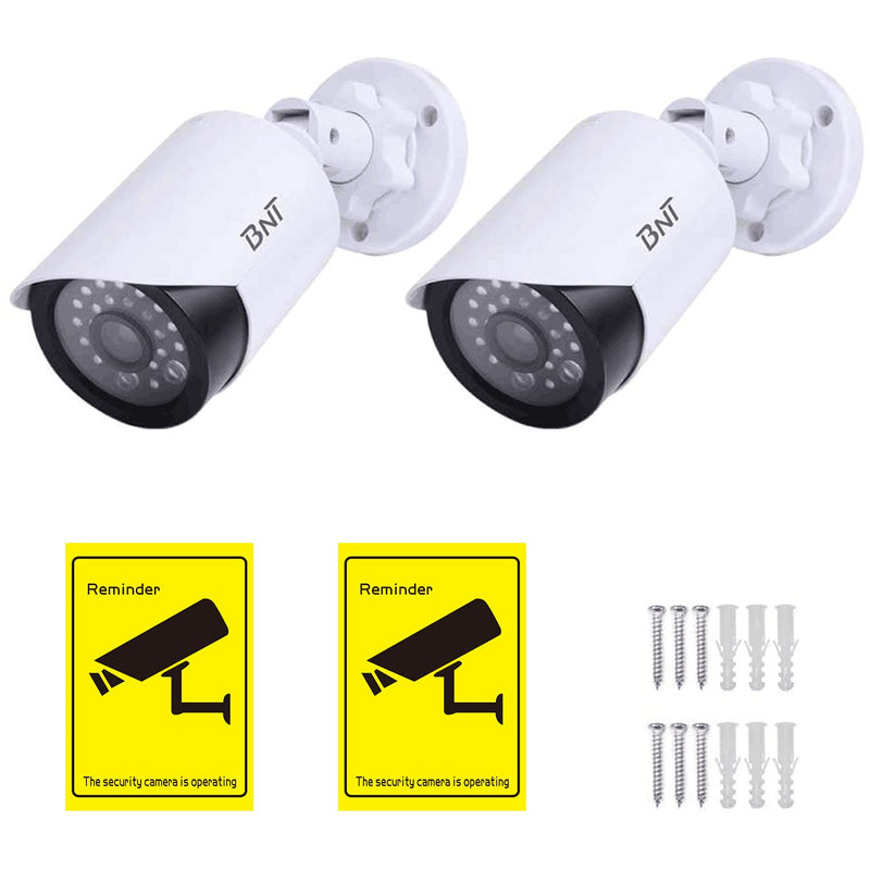  [AUSTRALIA] - BNT Dummy Fake Security Camera, with One Red LED Light at Night, for Home and Businesses Security Indoor/Outdoor (2 Pack, White) 2 pack - White