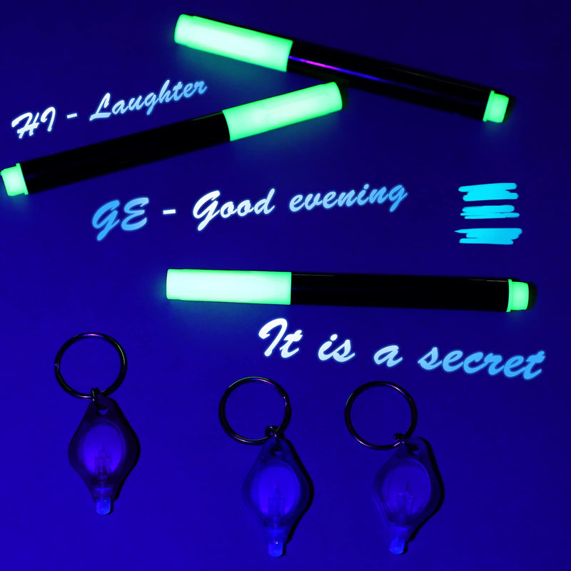  [AUSTRALIA] - 3 Pieces Light Ink Pen Invisible Ink Marker Disappearing Ink Secret Pens for Kids with 3 Pieces UV Light Keychain Light Mini UV Led Flashlight Marker Keychain for Secret Note School Office Identify