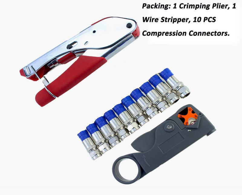  [AUSTRALIA] - Coax Cable Crimper Elibbren Coaxial Compression Tool Kit with Wire Stripper Tool F RG6 RG59 Connectors of 10PCS