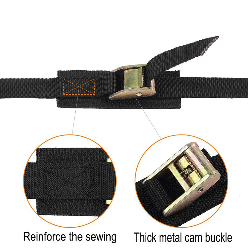  [AUSTRALIA] - Lashing Strap 8 FT X 1" Tie Down Straps Cargo Kayak Strap Thickened Sturdy Cam Lock Buckle-2 Pack,Black 8ft