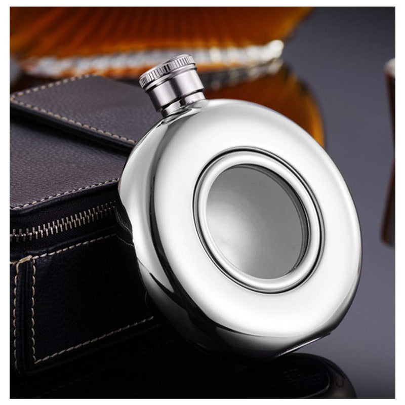  [AUSTRALIA] - iSavage 5oz Classic Round Mirror Finished Hip Flask with Transparent Glass Window, with a Funnel 18/8 Stainless Steel-YM122