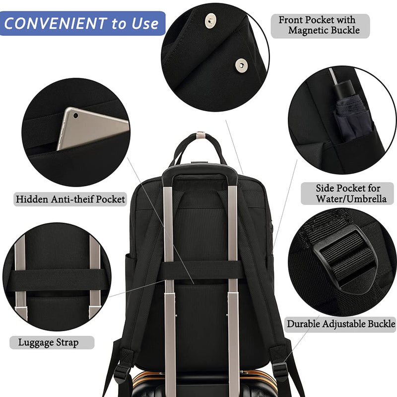  [AUSTRALIA] - Laptop Backpack Women Fashion Commute Work Computer Backpack 15.6 Inch College High School Casual Daypacks Travel Bag Laptop Computer Business Backpack for Teen Gifts ，Black Black