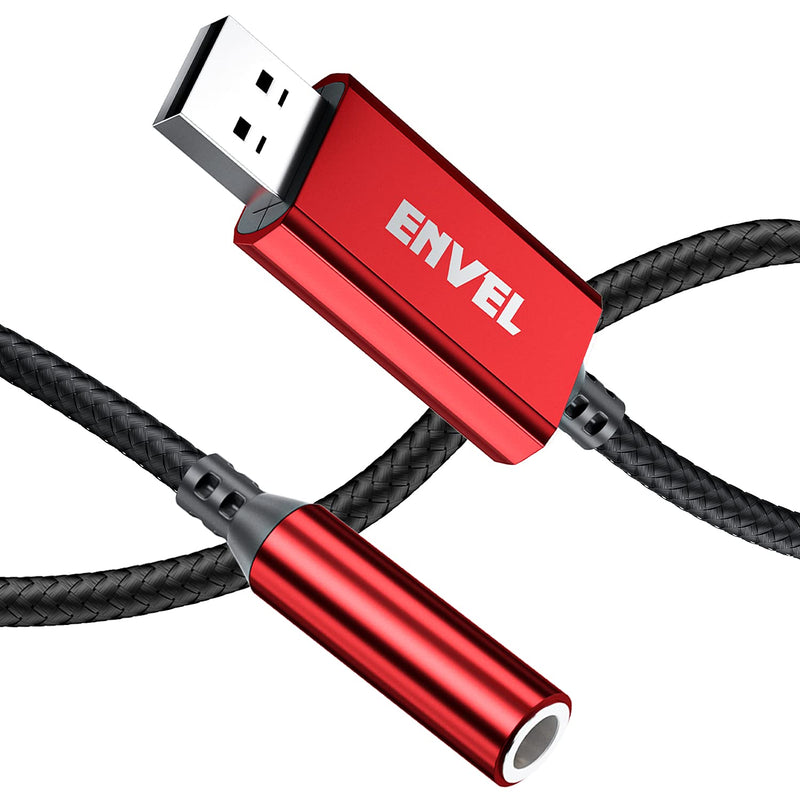  [AUSTRALIA] - ENVEL USB to 3.5mm Audio Jack Adapter(20cm), Built-in Chip External Sound Card,Mic-Supported Audio Adapter with 3.5mm Aux Stereo Converter Compatible with Headset PC Laptop Desktops PS4 PS5 (Red) Red