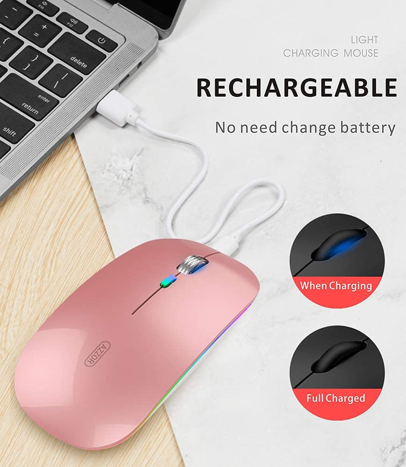 LED Wireless Mouse, Uiosmuph G12 Slim Rechargeable Wireless Silent Mouse, 2.4G Portable USB Optical Wireless Computer Mice with USB Receiver and Type C Adapter (Rose Gold) Rose Gold - LeoForward Australia
