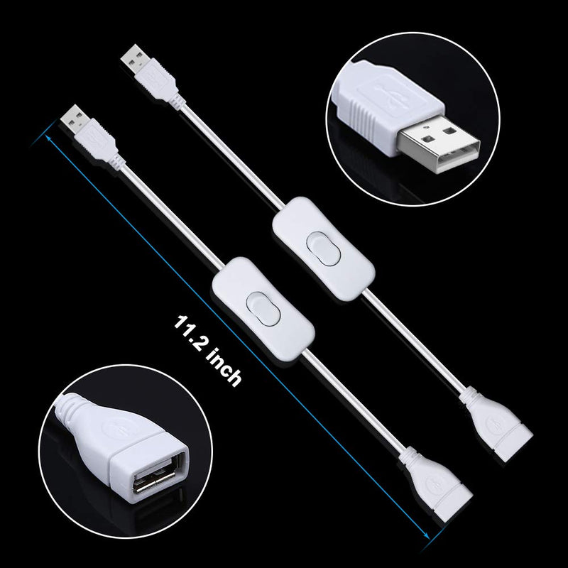  [AUSTRALIA] - Electop 2 Pack Male to Female USB Cable with On/Off Switch, USB Extension Inline Rocker Switch for Driving Recorder, LED Desk Lamp, USB Fan, LED Strip（White） White