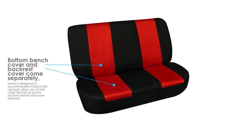  [AUSTRALIA] - FH Group FB102010 Classic Cloth Seat Covers (Red) Rear Set – Universal Fit for Cars Trucks & SUVs