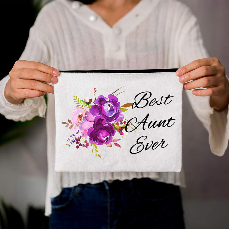 Aunt Gifts Best Aunt Ever Gifts Auntie gifts from Niece for Christmas Birthday Retirement Aunt Gifts from Nephew Purple Flower Cosmetic Bag - LeoForward Australia
