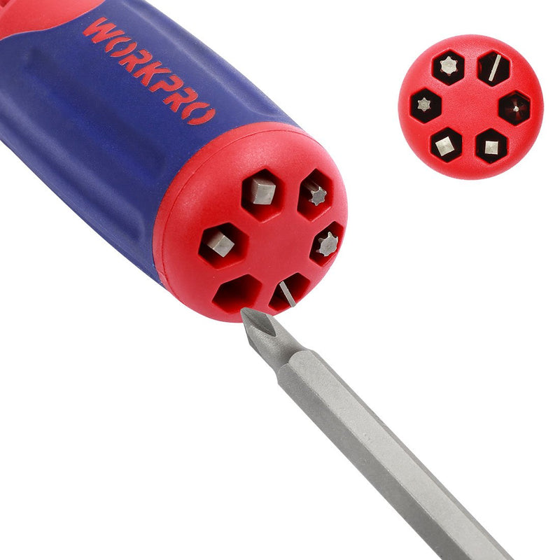  [AUSTRALIA] - WORKPRO 12-in-1 Multi-Bit Ratcheting Screwdriver, Quick-load Mechanism Bits Hold in Handle