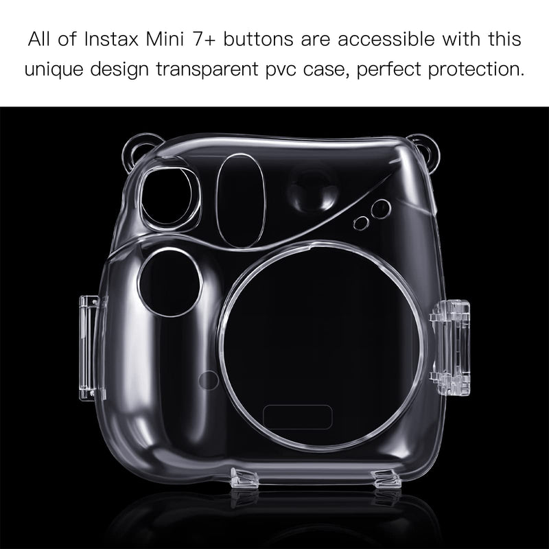  [AUSTRALIA] - Fintie Protective Clear Case for Fujifilm Instax Mini 7+ Instant Film Camera - Crystal Hard PVC Cover with Removable Rainbow Shoulder Strap, Clear