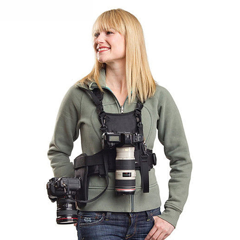 [AUSTRALIA] - Nicama Multi Camera Carrying Chest Harness Vest System with Side Holster and Secure Straps for Canon Nikon Sony Panasonic Olympus DSLR Cameras