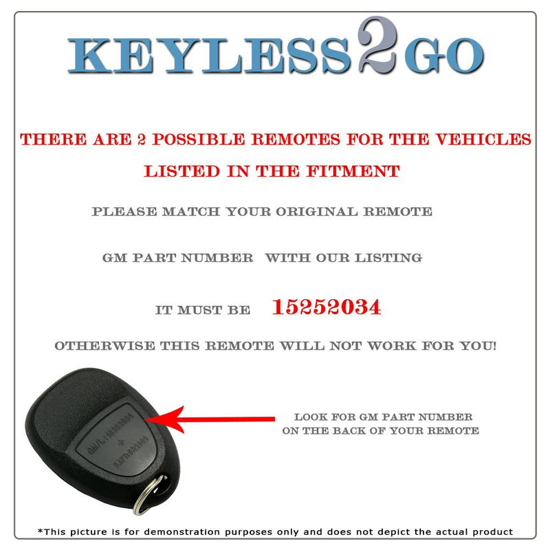  [AUSTRALIA] - Keyless2Go New Keyless Entry Replacement Remote Car Key Fob for Select Malibu Cobalt Lacrosse Grand Prix G5 G6 Models That use 15252034 KOBGT04A Remote