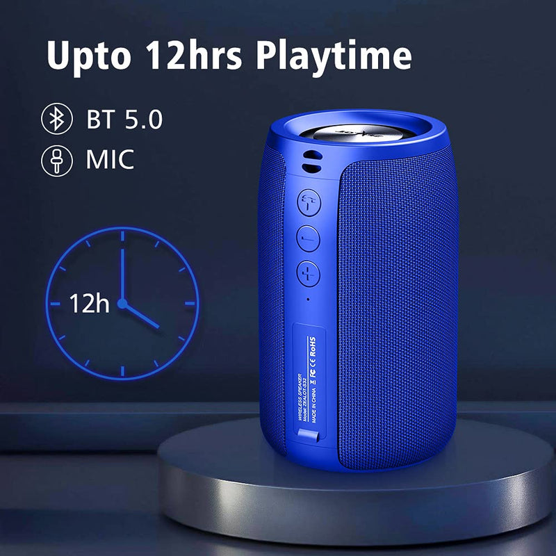 Portable Bluetooth Speakers, Outdoor, Zealot S32 Mini Wireless Speaker, IPX5 Waterproof, Upto 12H Playtime, Dual Pairing Microphone/TF Card/USB/AUX for Home&Outdoor Competible for iOS Andriod (M-Blue) MediumBlue - LeoForward Australia