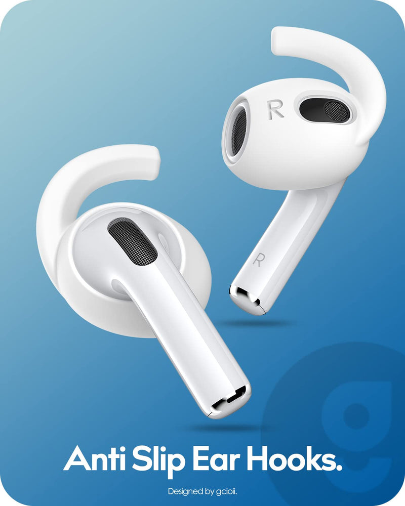  [AUSTRALIA] - Gcioii 3 Pairs AirPods 3 Ear Hooks Covers [Added Storage Pouch] Anti Slip Wings Ear Covers, Grip Tips Accessories Compatible with Apple AirPods 3rd Generation (White, Medium) White