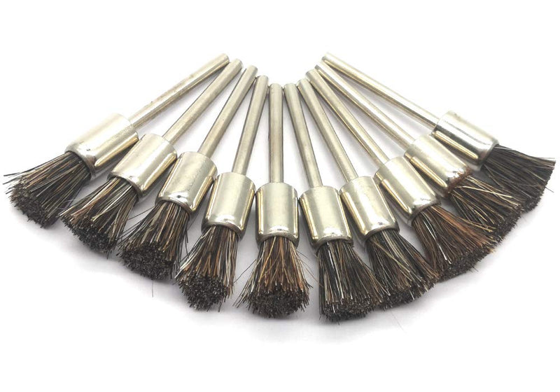  [AUSTRALIA] - NGe 10Pcs 7.5mm Brass Horsehair Polishing Brushes Set, Pen Shape Polishing Wire Brushes with 1/8" Shank, Rotary Tools Accessories Grinding Tool