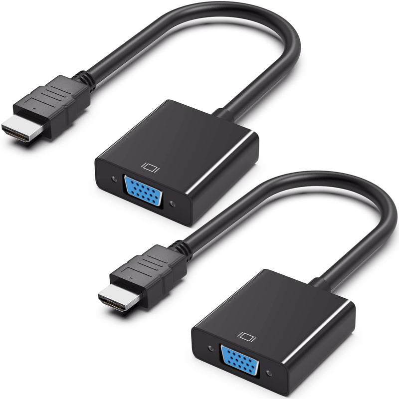  [AUSTRALIA] - 2 Pack HDMI to VGA, Gold-Plated HDMI to VGA Adapter (Male to Female) for Computer, Desktop, Laptop, PC, Monitor, Projector, HDTV, Chromebook, Raspberry Pi, Roku, Xbox and More