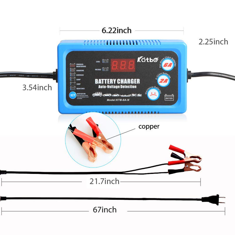 Katbo 6 Amp Smart Battery Charger 6V 12V Automatic and Manual - LeoForward Australia