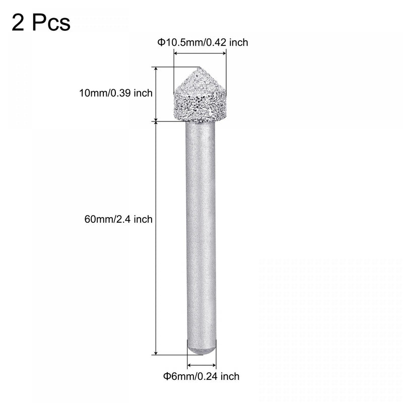  [AUSTRALIA] - uxcell Diamond Mounted Points 60 Grit 10.5mm Brazed Grinder Cone Head 6mm Shank Grinding Rotary Bit Marble Stone Carving Tool 2pcs