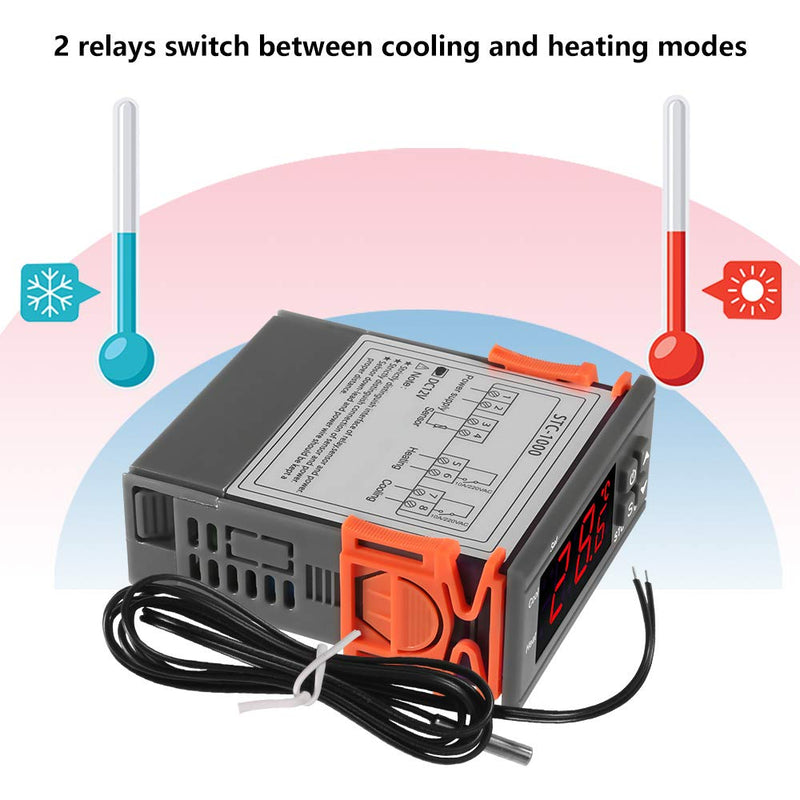  [AUSTRALIA] - Dorhea STC-1000 10A DC 12V Digital LED Temperature Controller Cooling Heating Centigrade Thermostat 2 Relays LED Output with NTC Sensor Probe(12V)