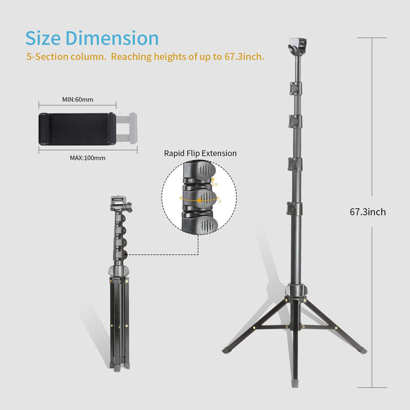  [AUSTRALIA] - 67'' Phone Tripod Stand & Selfie Stick Tripod, Outdoor Stand for Projector,Camera, Webcam, Cellphone Tripod, Compatible with iPhone 13 12 11 pro Xs Max Xr X 8 7 6 Plus, Android Samsung Smartphone 67 inch