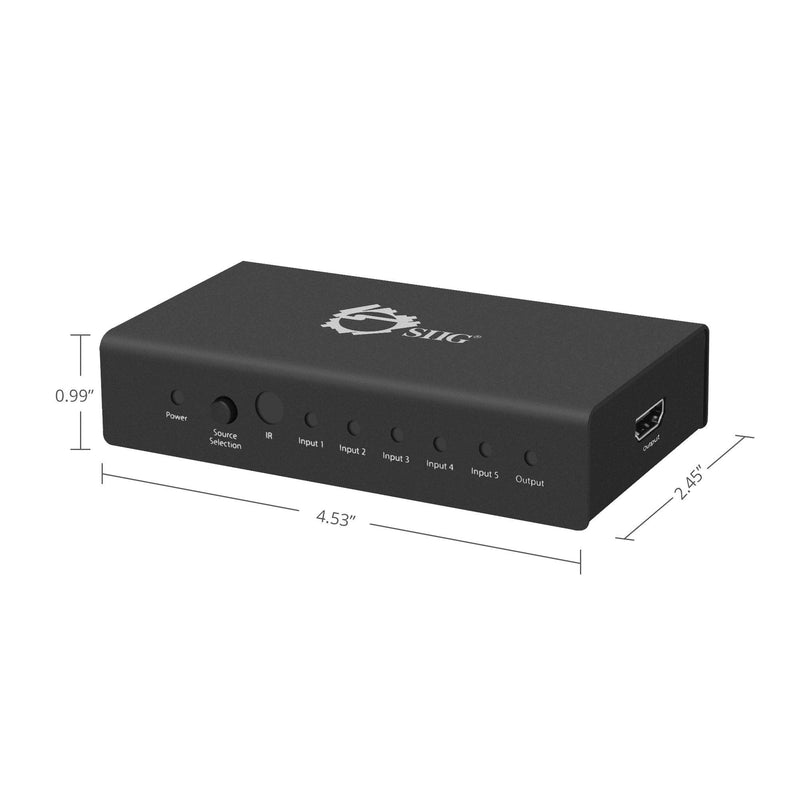  [AUSTRALIA] - SIIG 4K HDMI Switch with Remote Control 4K@30Hz Powered 5 Port HDMI Switch Box, 5 in 1 Out Source HDMI Selector (CE-H23012-S1)