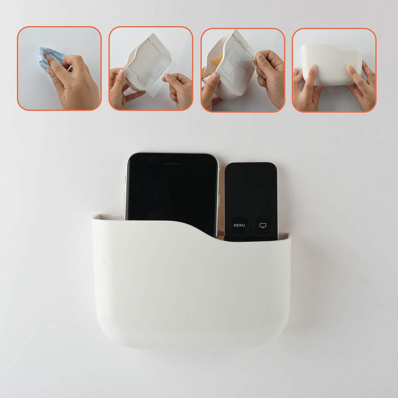  [AUSTRALIA] - Cosmos Remote Holder Wall Mount with Adhesive Tape Phone Charging Storage Box Caddy Wall Mounted with Tray Hollow Slot for Office Home Bedroom Kitchen Stationery Supplies