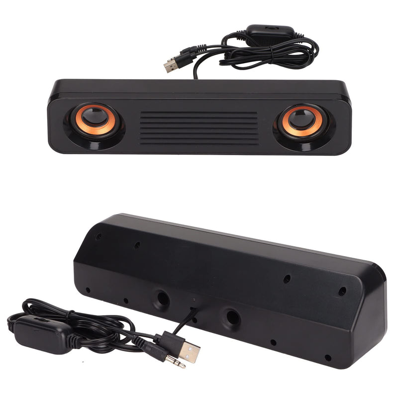  [AUSTRALIA] - Heayzoki Wired Speaker HiFi Stereo Subwoofer USB Powered 3.5mm Plug Portable Desktop Long Speaker for TV Computer Tablet, Home Audio Theater Surround Sound System