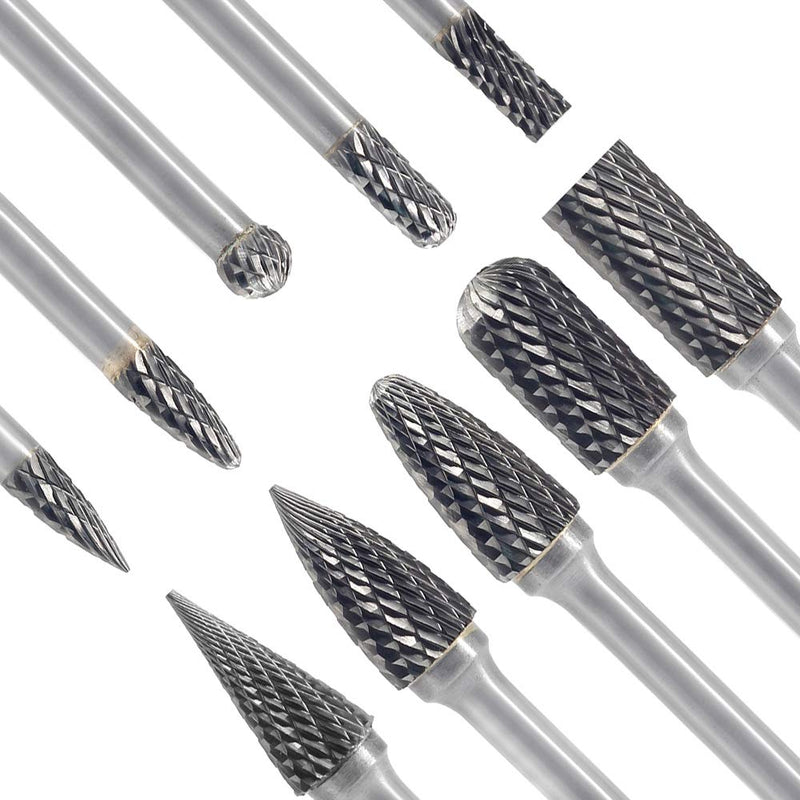  [AUSTRALIA] - Carbide Burrs Sets 10 Pieces JESTUOUS 1/4 Inch Shank Diameter 5pcs 1/2 Head Diameter 5pcs 1/4 Head Diameter for Die Grinder Bits Grinding Cutting Porting