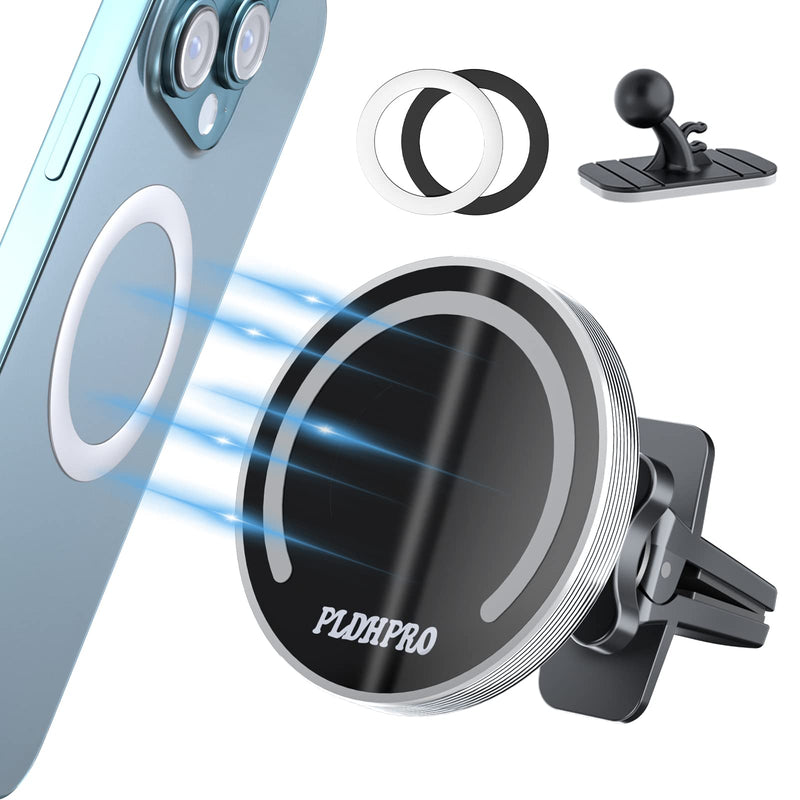  [AUSTRALIA] - PLDHPRO Magnetic Car Phone Mount for MagSafe Holder iPhone14/13/12/ Series Mobile Phone， Car Windshield Dashboard and Air Vent 360° Adjustable Magnet Car Phone Holder silver