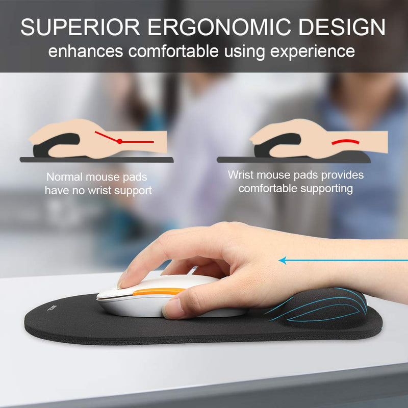  [AUSTRALIA] - TECKNET Ergonomic Gaming Office Mouse Pad Mat Mousepad with Rest Wrist Support - Non-Slip Rubber Base - Special Textured Surface - Black