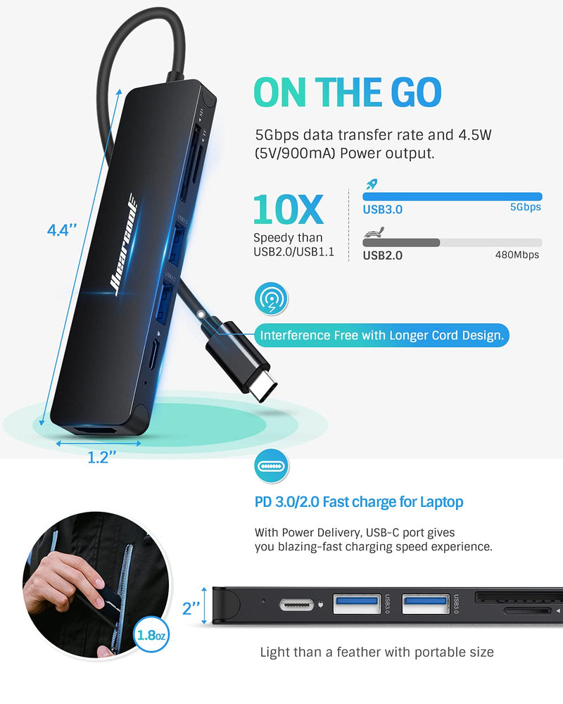  [AUSTRALIA] - USB C Hub,Hiearcool USB C Adapter,7IN1 USB C to HDMI Mulitiport Adapter Dongle Compatible for MacBook Pro and USB C Laptop-Black Black
