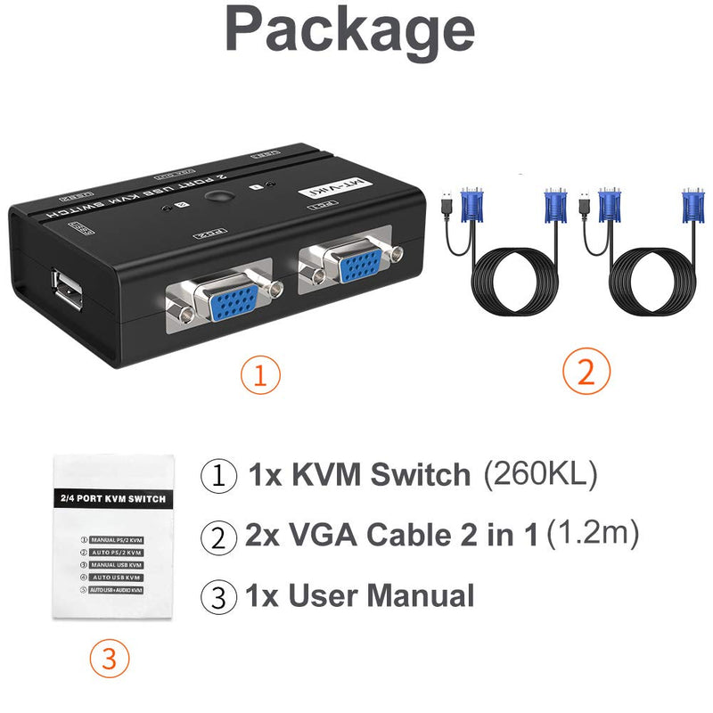  [AUSTRALIA] - KVM Switch VGA, MT-VIKI 2 Port USB VGA KVM Switch 2 Computers Share One Monitor Keyboard Mouse Printer + 2 VGA KVM Cables