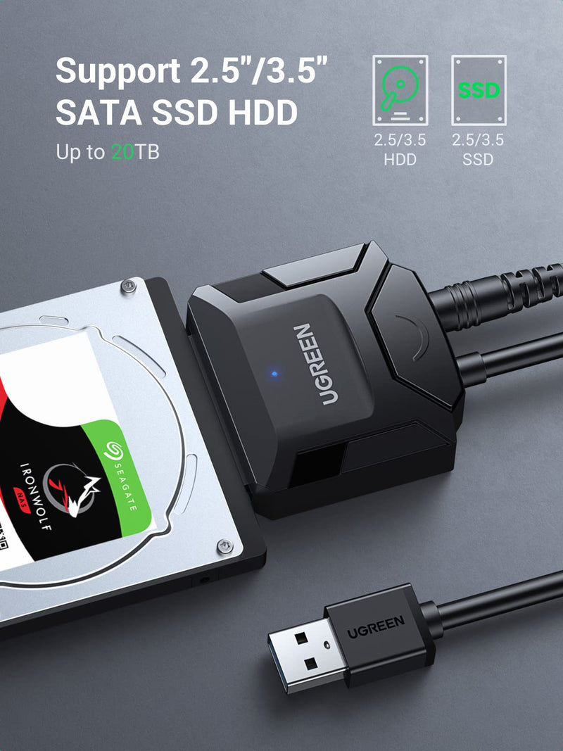  [AUSTRALIA] - UGREEN SATA to USB 3.0 Adapter Cable for 3.5 2.5 Inch SSD HDD SATA III Hard Drive Disk Converter Support UASP Compatible with Samsung Seagate WD Hitachi Toshiba with 12V Power Adapter