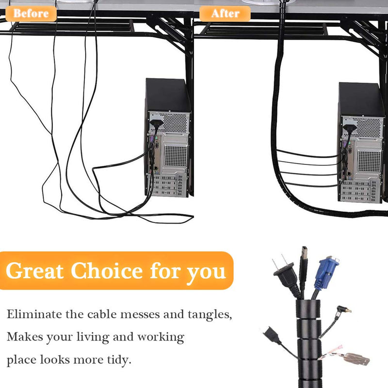  [AUSTRALIA] - Black Spiral Winding Cable Management Pipe Wire Wrap Line Coiled Tube, Flexible Cord Covered Protective Bundler Sleeve Hose for Office, Computer, TV, and Car (Length 10ft- Dia 1.1inch)