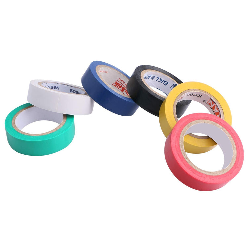  [AUSTRALIA] - Pasow 6 pcs General Purpose Electrical Tape PVC Electrical Wire Insulating Tape Assorted Colors