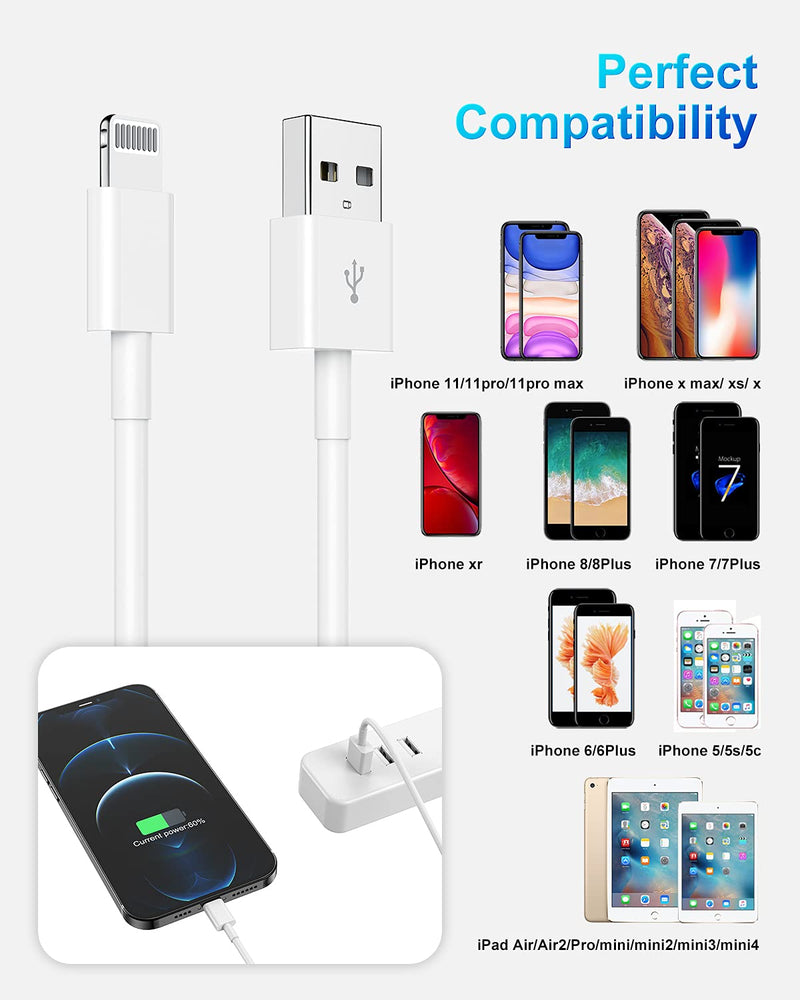  [AUSTRALIA] - 4 Pack [Apple MFi Certified] Apple Charging Cables 6ft, iPhone Chargers Lightning Cable 6 Foot, Fast iPhone Charging Cord for iPhone 12/11/11Pro/11Max/ X/XS/XR/XS Max/8/7, ipad(White) 4Pack 6Foot White